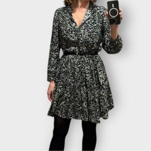 J.Crew Black Floral Tiered Long Sleeve Swing Dress – Size Sm Boho